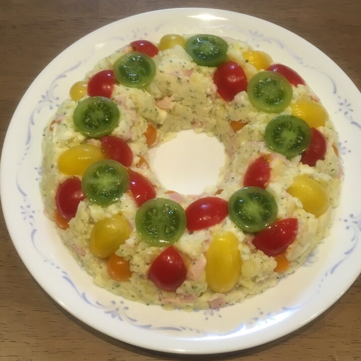 クリスマスリースのカラフルポテトサラダ レシピ 作り方 By アーモンドチョコレート 楽天レシピ